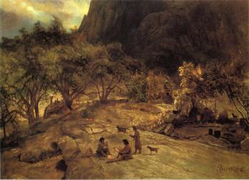 Albert Bierstadt : Mariposa Indian Encampment Yosemite Valley California
